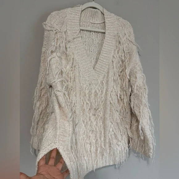 Anthropologie Fringed V-Neck Sweater - Picture 7 of 8